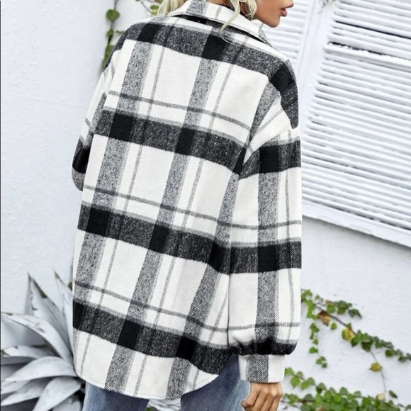 Plaid flannel black white button down top - Picture 4 of 4